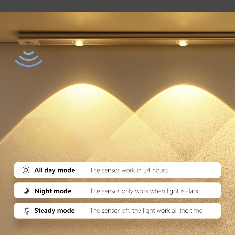 Ultra-thin LED motion sensor light with stepless dimming, 3 color modes, USB charging